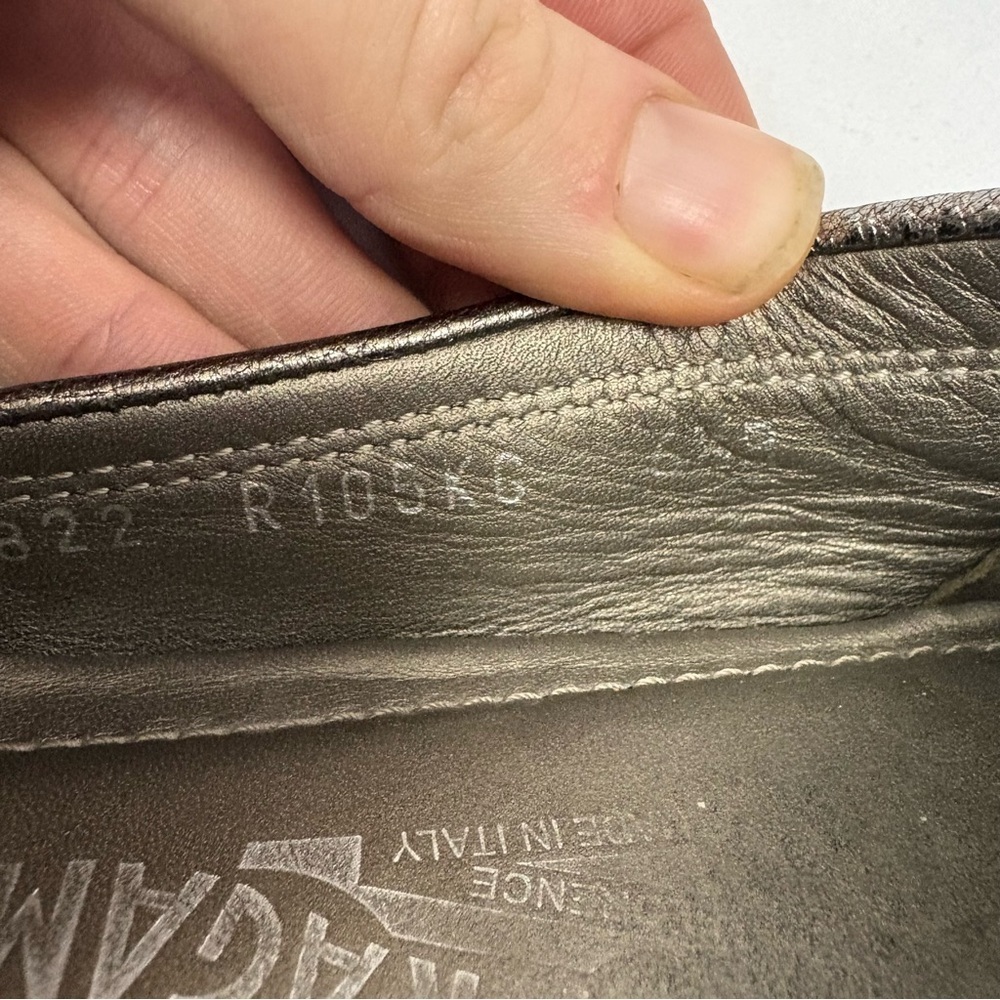 Salvatore Ferragamo Ballet Flats Metallic Bronze Leather US 6.5 Silver Buckle - Picture 12 of 14